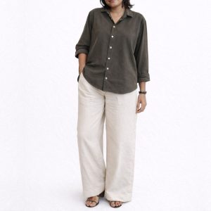 Lans Oversized Soft Grey Long Pant & Charcoal Olive Shirt - Woman (XS to 4XL)