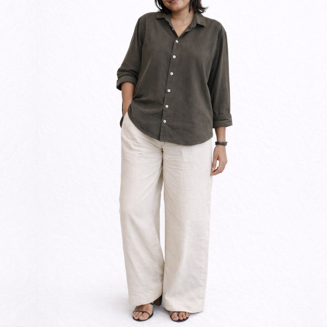 Lans Oversized Soft Grey Long Pant & Charcoal Olive Shirt - Woman (XS to 4XL)