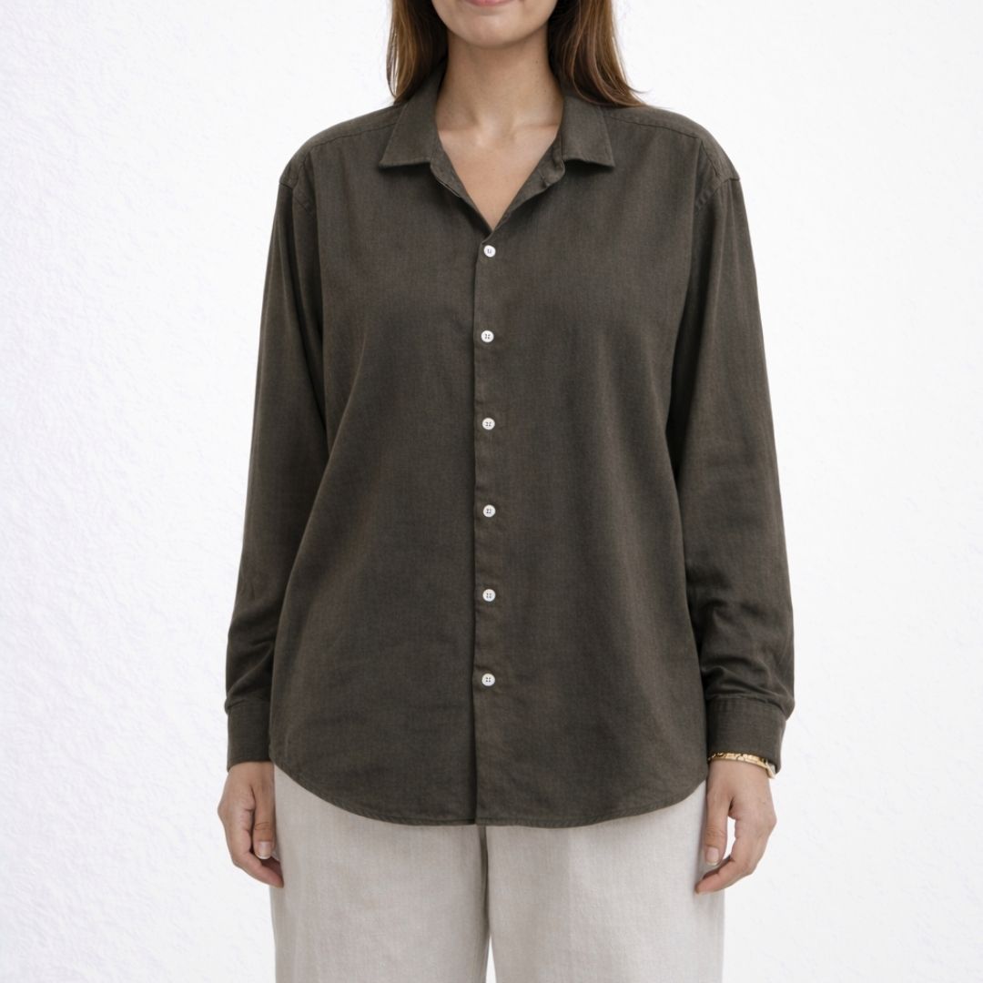 Lans Oversized Soft Grey Long Pant & Charcoal Olive Shirt - Woman (XS to 4XL)