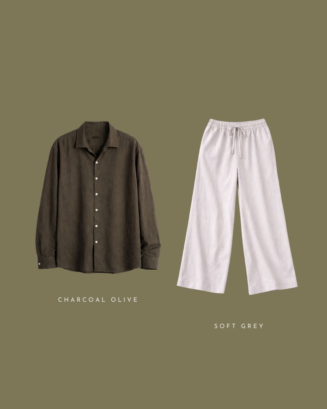 Lans Oversized Soft Grey Long Pant & Charcoal Olive Shirt - Woman (XS to 4XL)
