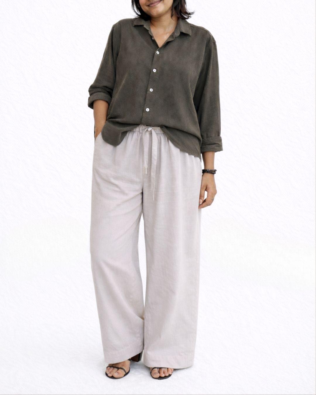 Lans Oversized Soft Grey Long Pant & Charcoal Olive Shirt - Woman (XS to 4XL)