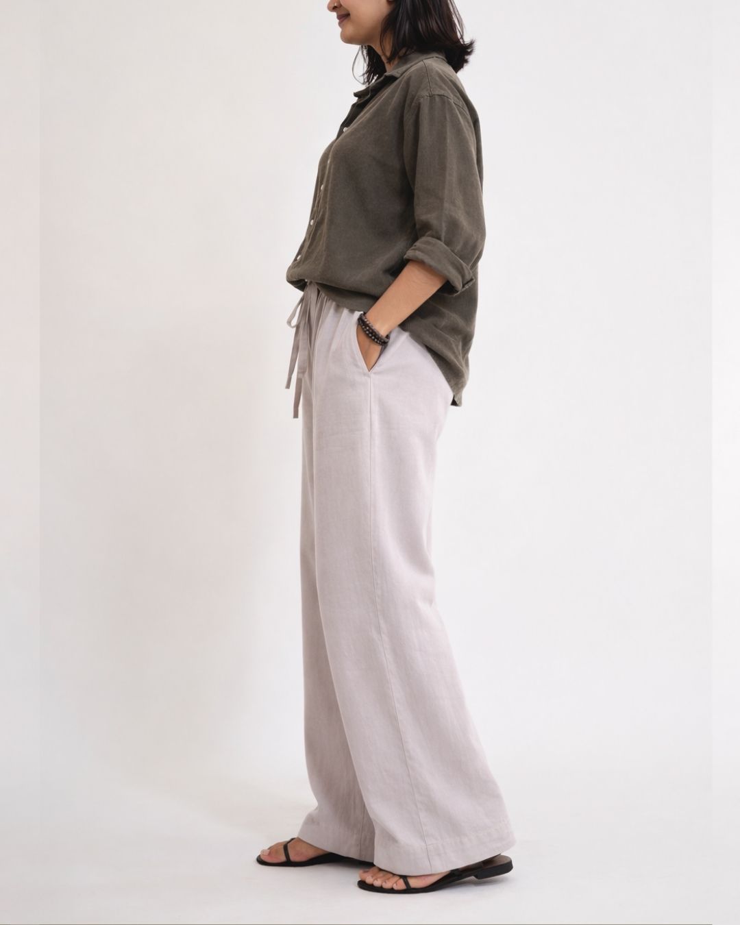 Lans Oversized Soft Grey Long Pant & Charcoal Olive Shirt - Woman (XS to 4XL)