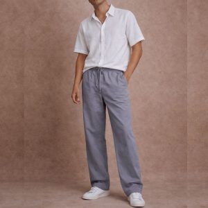 Man wearing oversized ash grey trousers everyday style made in Sri Lanka