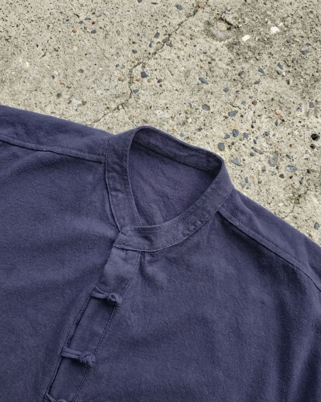 Lans Oversized Mandarin Loopline Men's Shirt - Dark Blue Lans Oversized Mandarin Loopline Shirt in Dark Blue front view