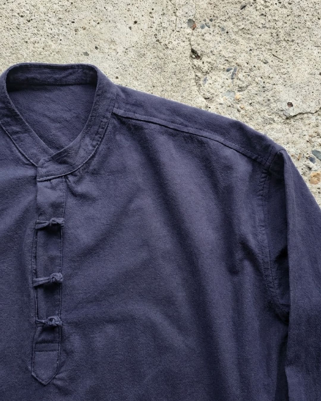 Lans Oversized Mandarin Loopline Men's Shirt - Dark Blue Lans Oversized Mandarin Loopline Shirt in Dark Blue front view