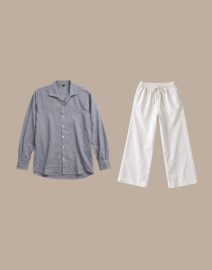 Lans Full Outfit Oversized Ash Cuban Collar Shirt and Off-White Pant front view