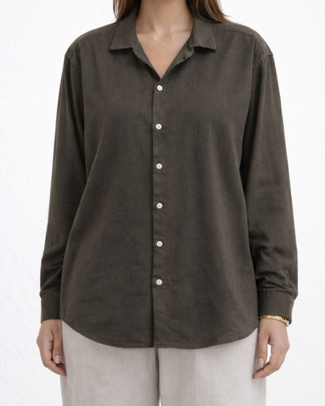 Lans Oversized Soft Grey Long Pant & Charcoal Olive Pointed Shirt - Woman (XS to 4XL)