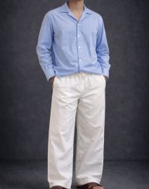 FLORENCE Cuban Collar Long Sleeve Shirt and Blended Cotton Oversized Pant