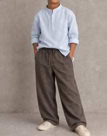 Lans Relaxed Resort Mandarin Kids Unisex  Full Outfit - Sky Blue & Charcoal Olive (XS to 4XL)