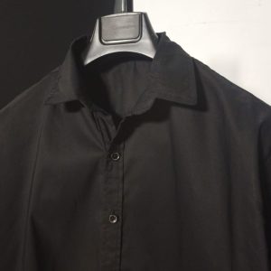 Lans Oversized Pointed Collar Black Blended Cotton Shirt