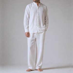 Lans Relaxed Mandarin Long Sleeve Shirt & Oversized Linen Pant