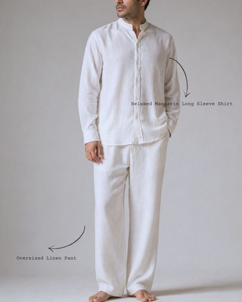 Lans Relaxed Mandarin Long Sleeve Shirt & Oversized Linen Pant