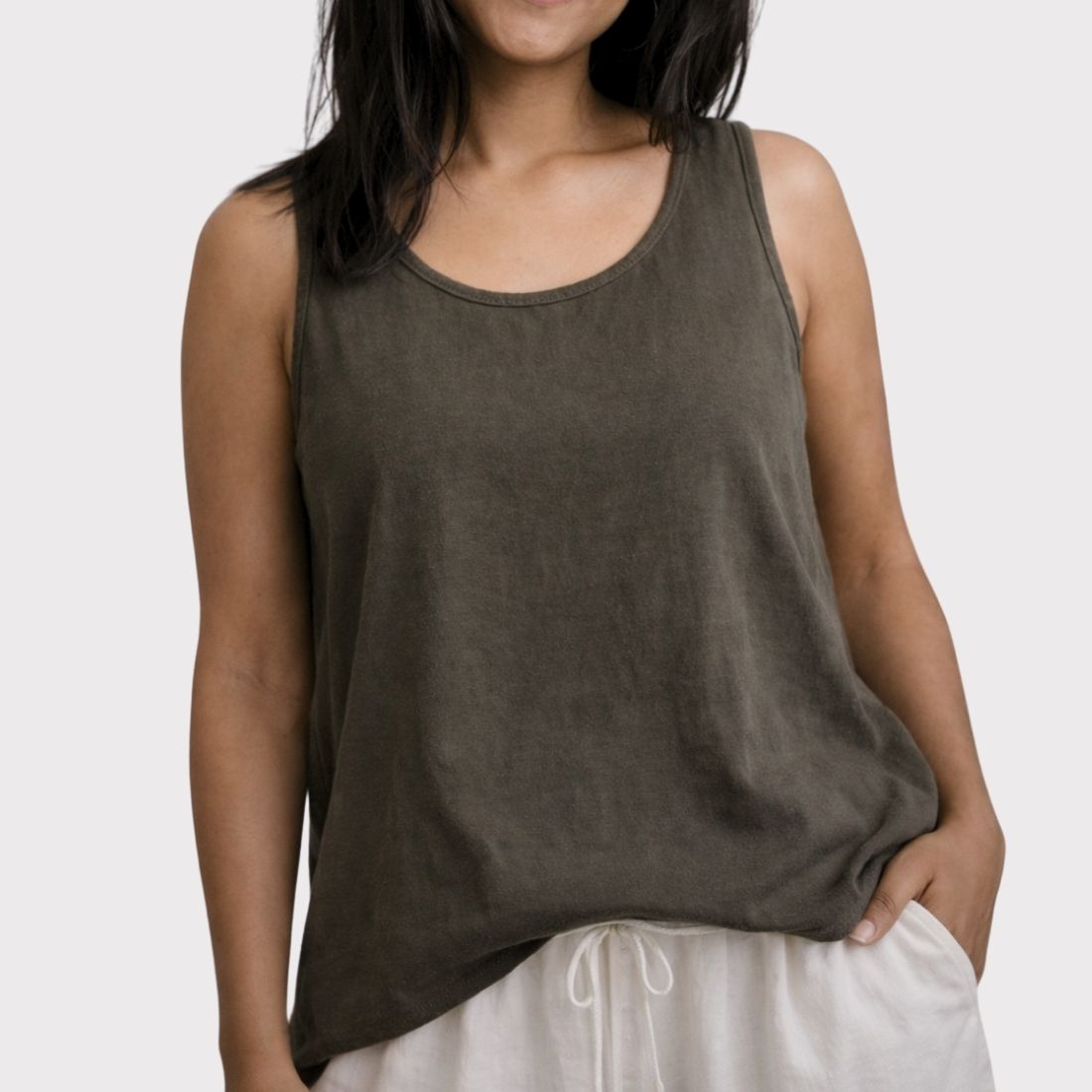 90 Oversized Cotton Sleeveless Top in Charcoal Olive | LANS Sri Lanka