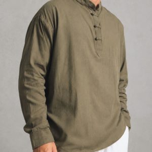 Lans Men’s Oversized Washed Cotton Loopline Shirt & Long Pant Set