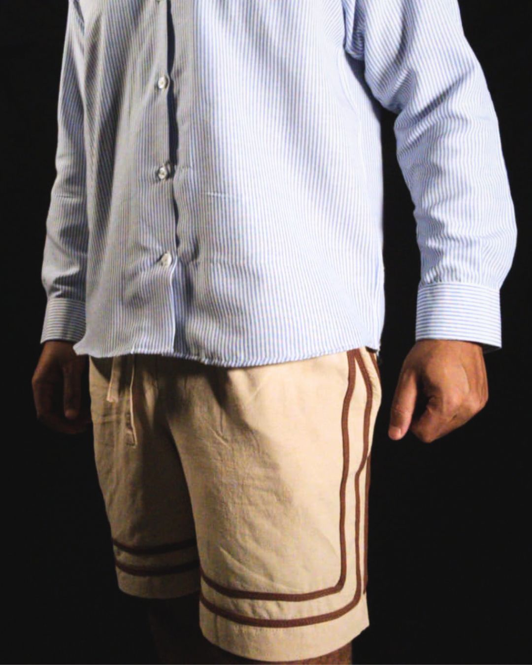 Men’s Striped Cuban Shirt and Summer Short Outfit | LANS COMO Men’s Striped Cuban Shirt and Summer Short Outfit