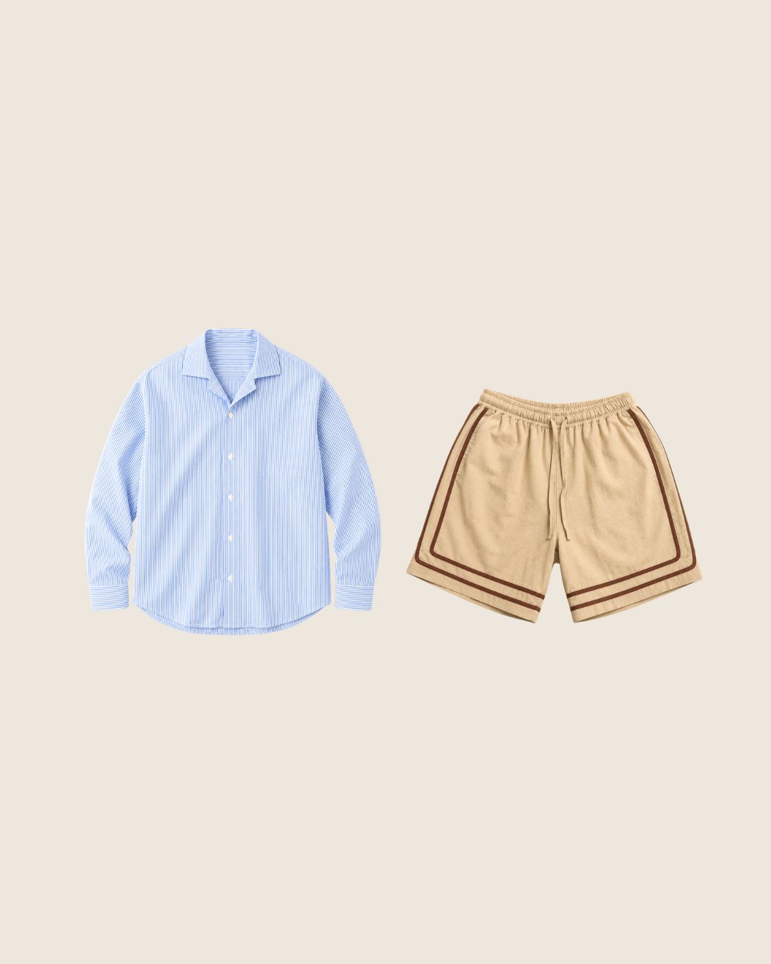 Men’s Striped Cuban Shirt and Summer Short Outfit | LANS COMO Men’s Striped Cuban Shirt and Summer Short Outfit