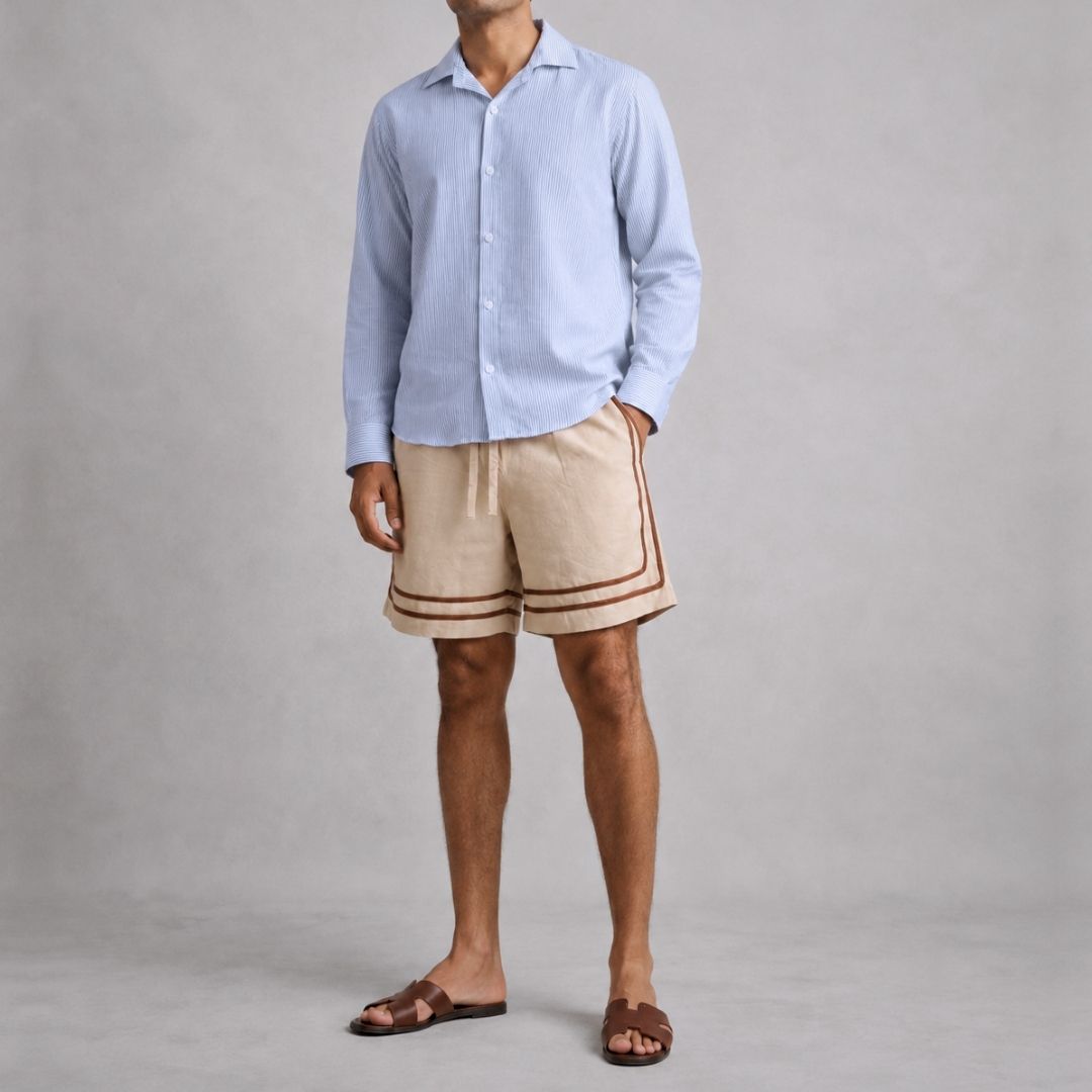Men’s Striped Cuban Shirt and Summer Short Outfit | LANS COMO Men’s Striped Cuban Shirt and Summer Short Outfit