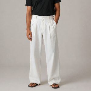 Men’s Oversized Washed Cotton Pleated Pant – Off White | LANS