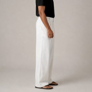 Men’s Oversized Washed Cotton Pleated Pant – Off White | LANS