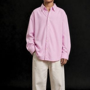 Lans Oversized Point Collar Long Sleeve Light Pink Shirt – Kids