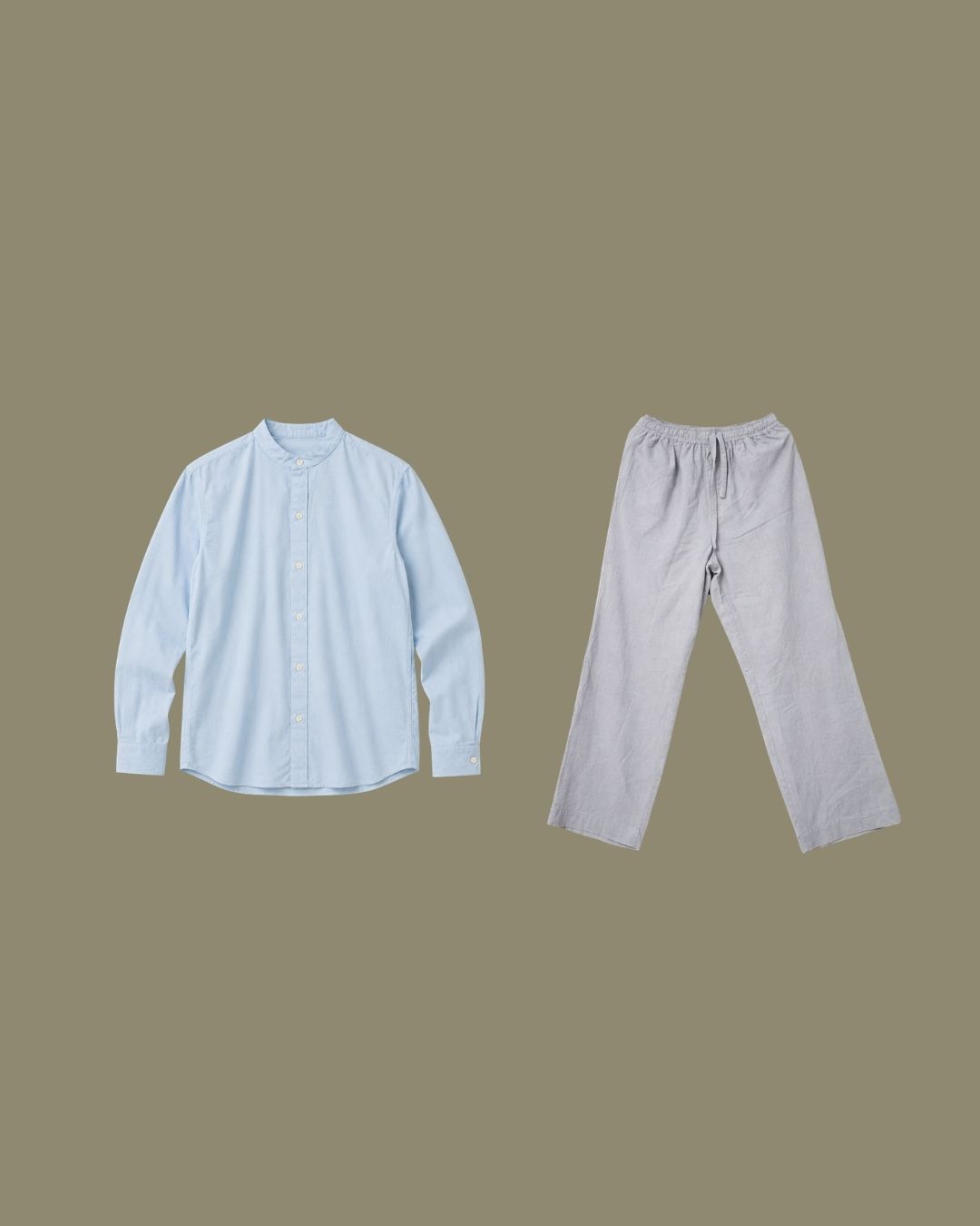 Lans Silver Shore Relaxed Sky Blue Button Down Shirt & Soft Gray Oversized Pant Outfit