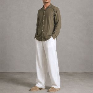Lans Men’s Oversized Washed Cotton Cuban Long Sleeve Shirt and Long Pant  Full Outfit ( XS TO 4XL )